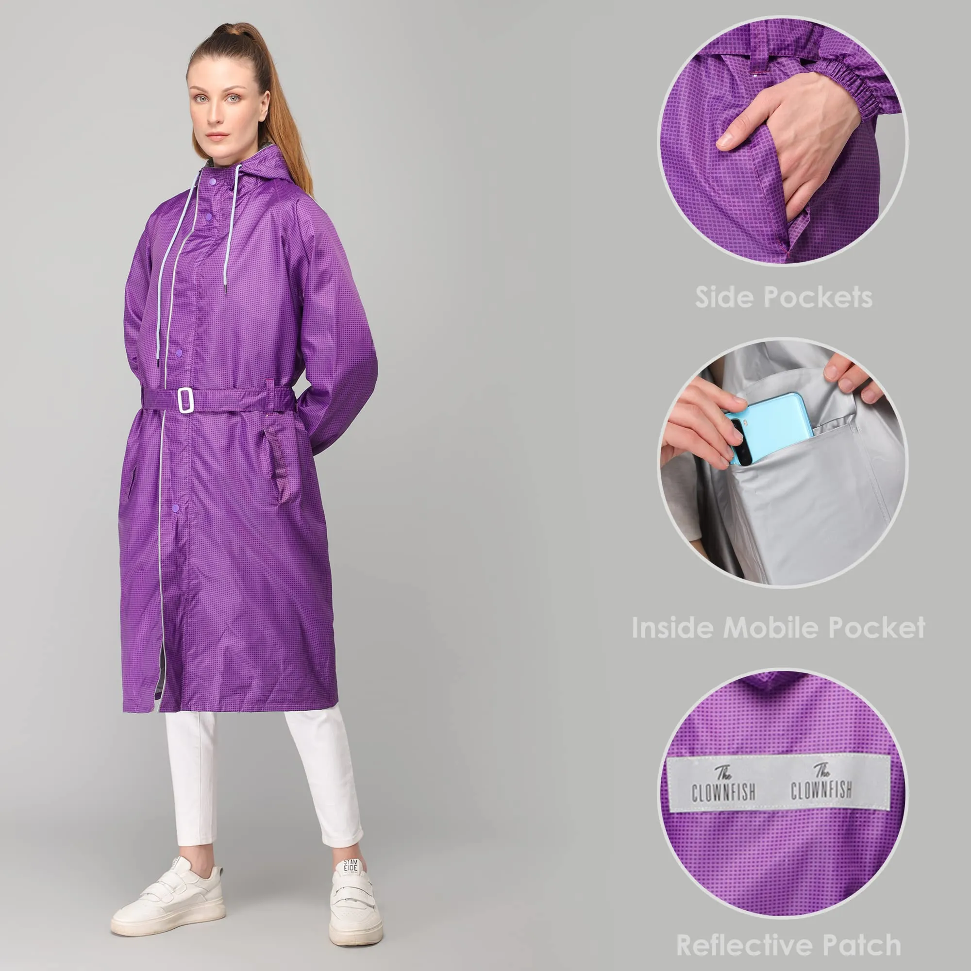 THE CLOWNFISH Raincoats for Women Waterproof Reversible Double Layer. Brilliant Pro Series (Purple, XX-Large)