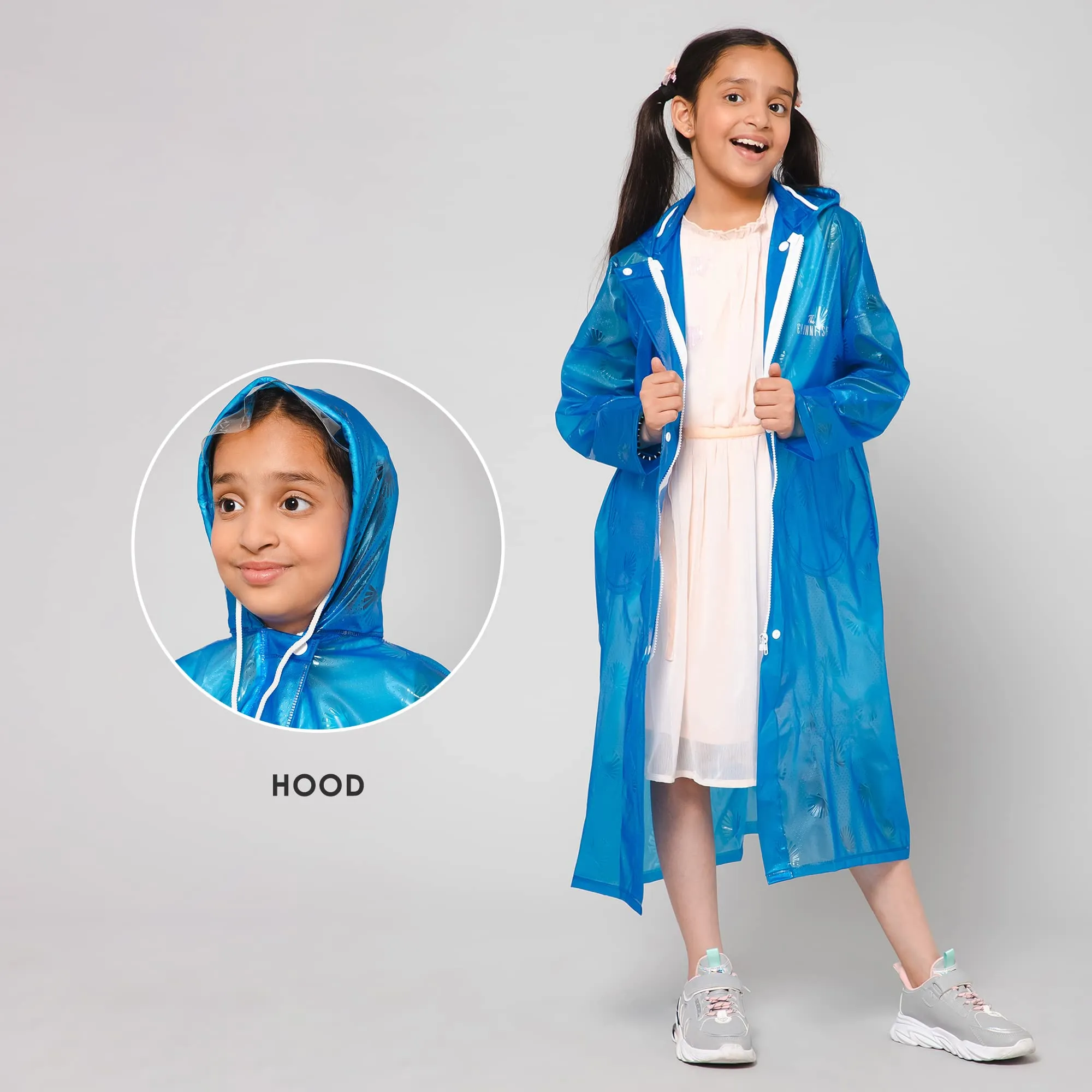 THE CLOWNFISH Wet & Wild Series Unisex Kids Waterproof Single Layer PVC Longcoat/Raincoat with Adjustable Hood. Age-3-4 Years (Royal Blue)