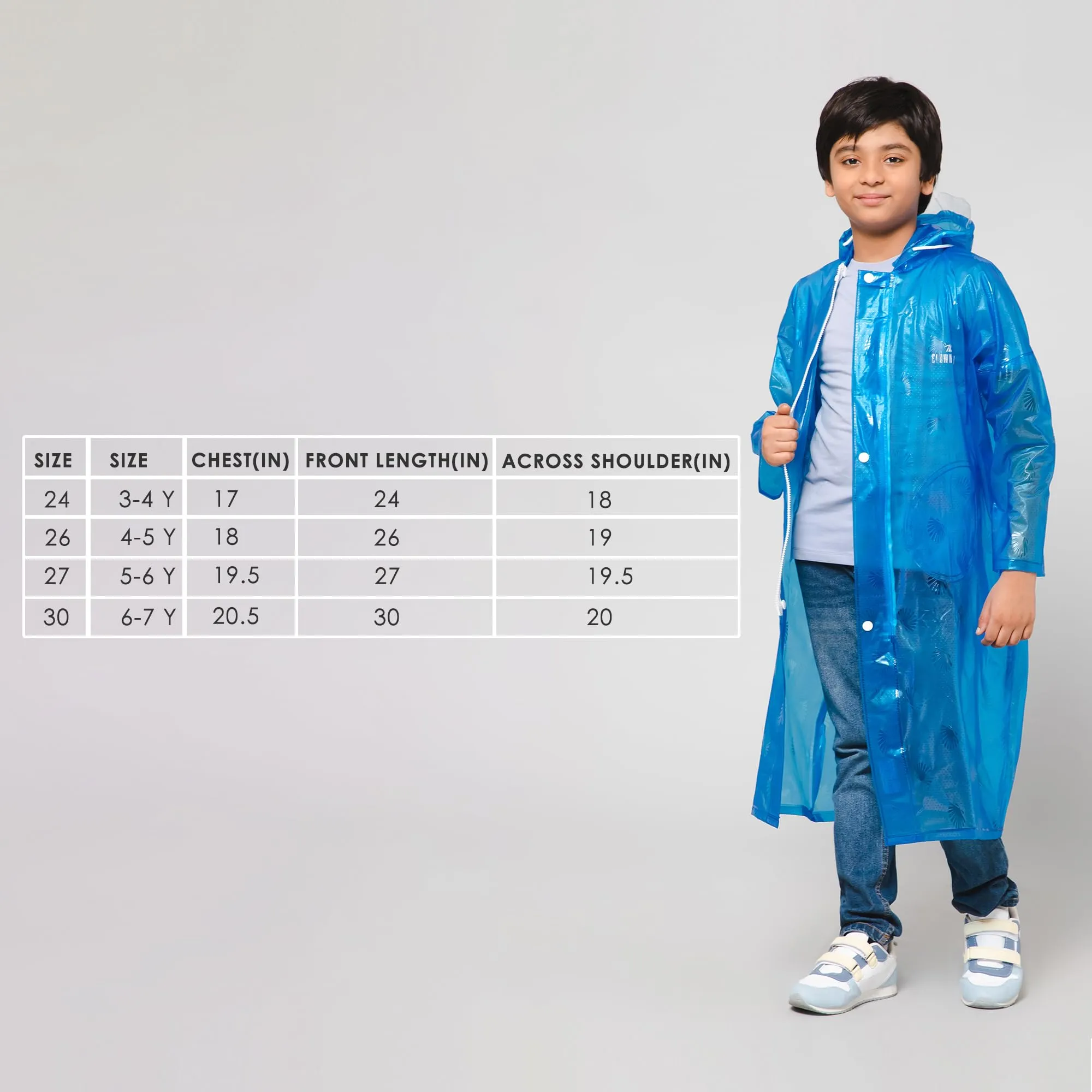 THE CLOWNFISH Wet & Wild Series Unisex Kids Waterproof Single Layer PVC Longcoat/Raincoat with Adjustable Hood. Age-3-4 Years (Royal Blue)