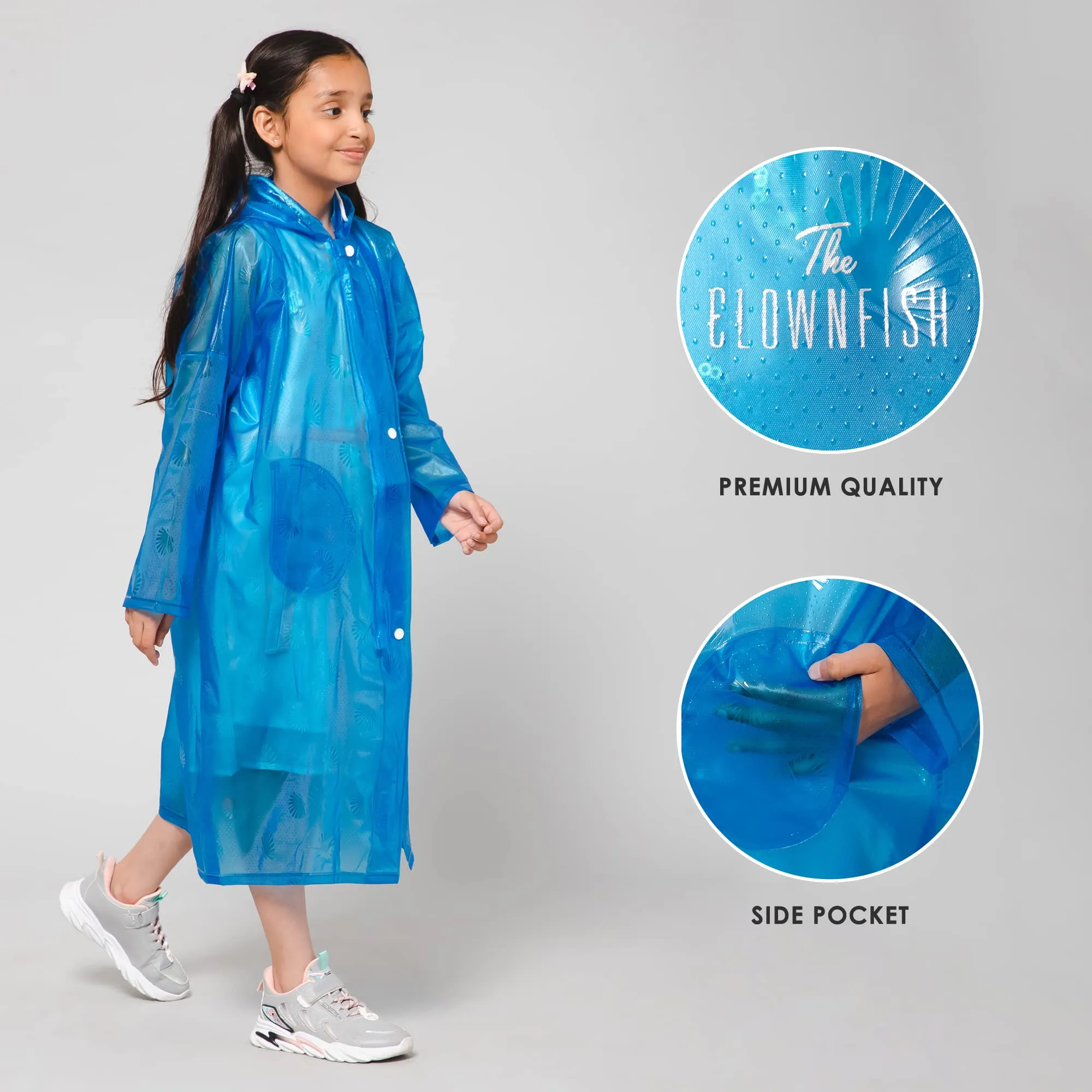 THE CLOWNFISH Wet & Wild Series Unisex Kids Waterproof Single Layer PVC Longcoat/Raincoat with Adjustable Hood. Age-4-5 Years (Royal Blue)