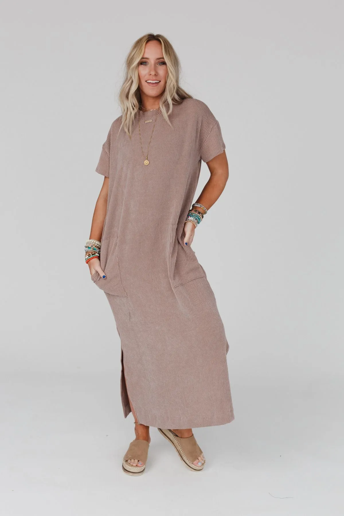 The Nest Easy Days Maxi Slit Tee Dress - Acorn