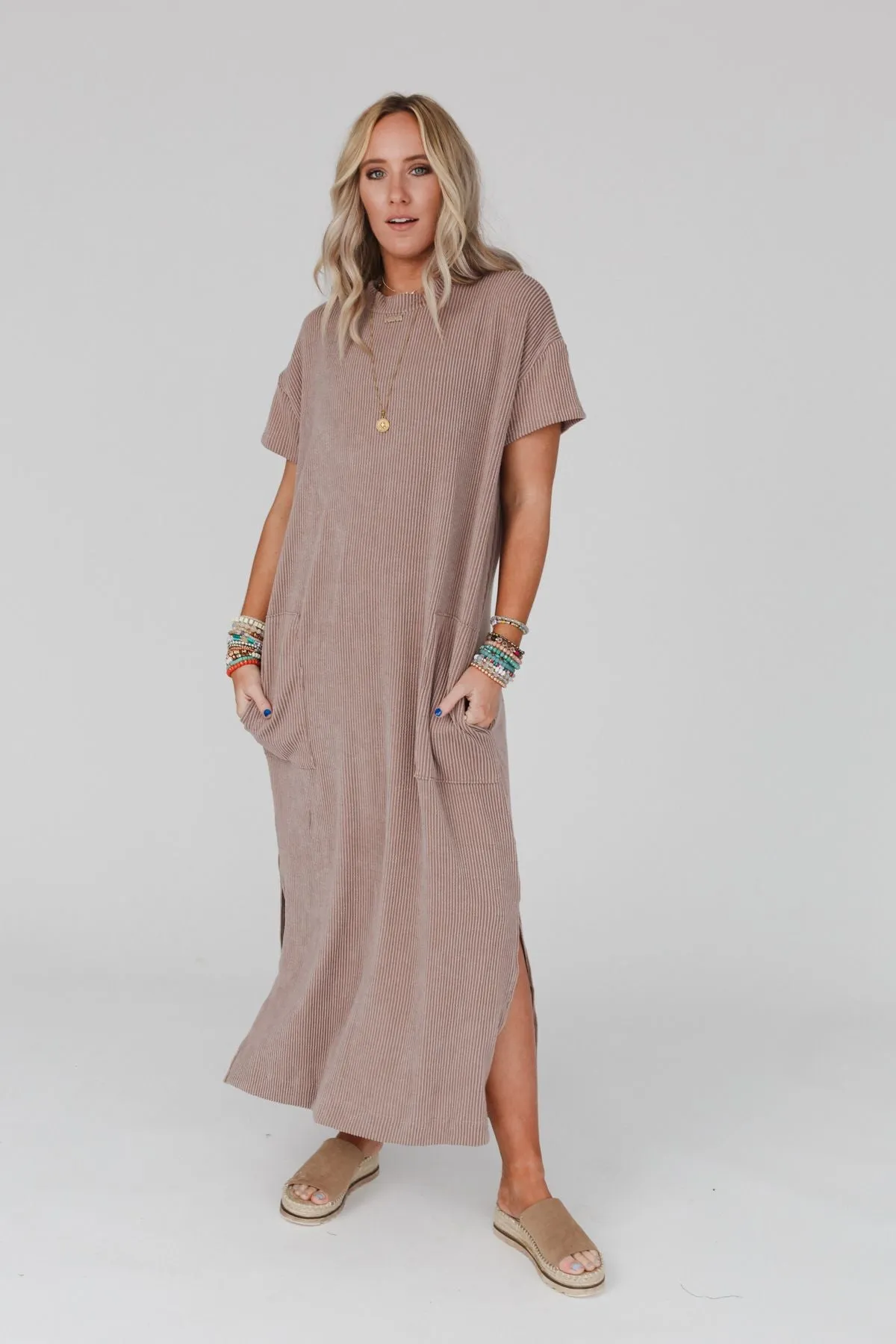 The Nest Easy Days Maxi Slit Tee Dress - Acorn