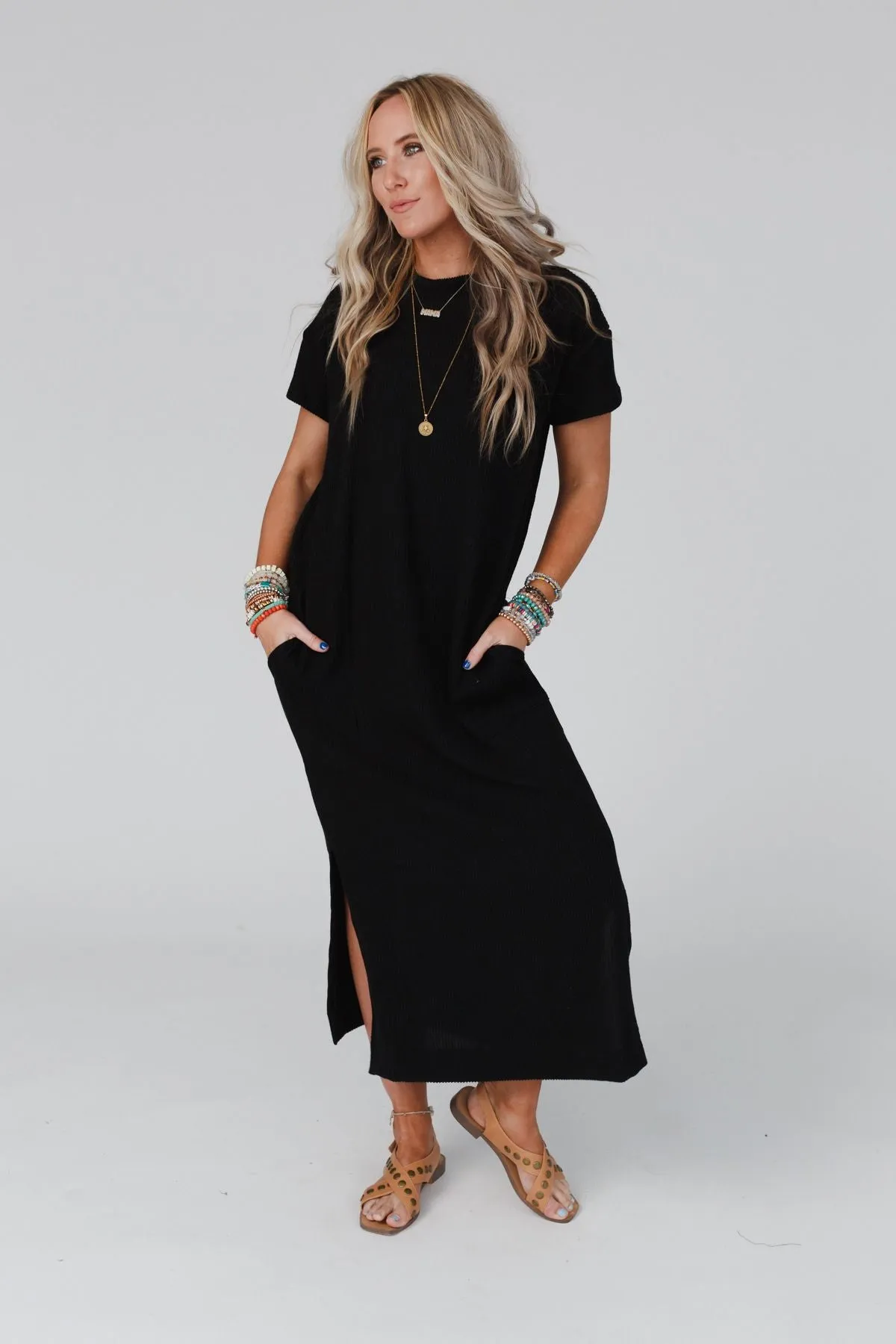 The Nest Easy Days Maxi Slit Tee Dress - Black