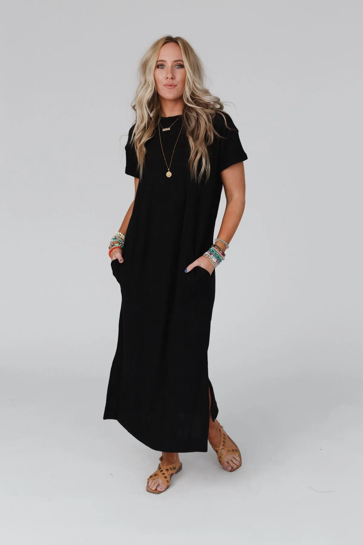 The Nest Easy Days Maxi Slit Tee Dress - Black