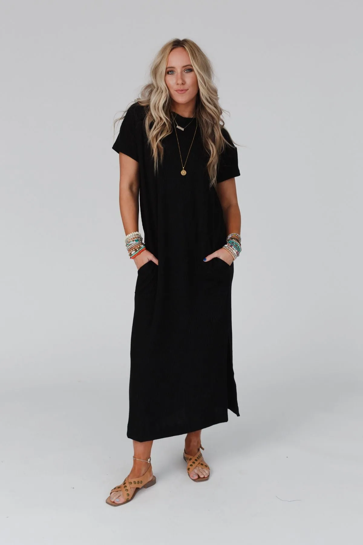 The Nest Easy Days Maxi Slit Tee Dress - Black