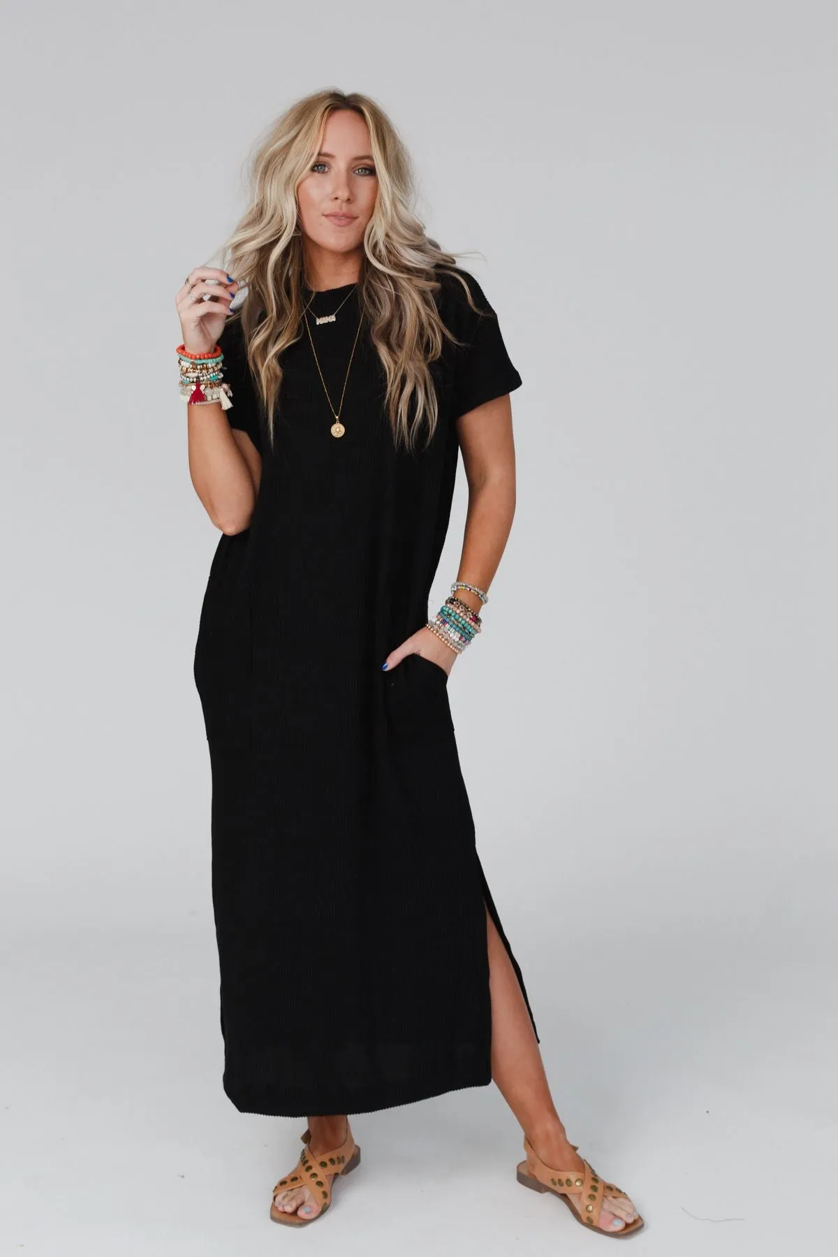 The Nest Easy Days Maxi Slit Tee Dress - Black