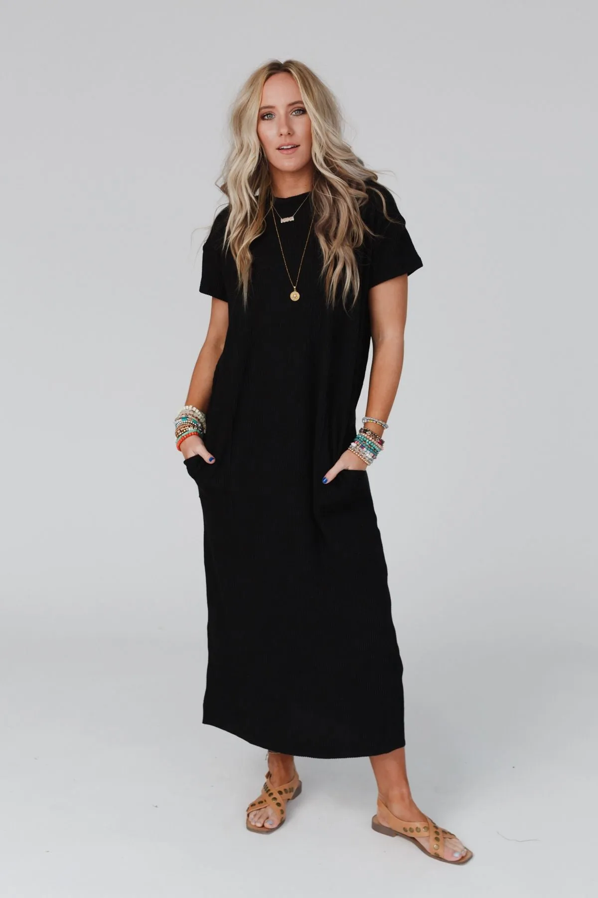 The Nest Easy Days Maxi Slit Tee Dress - Black