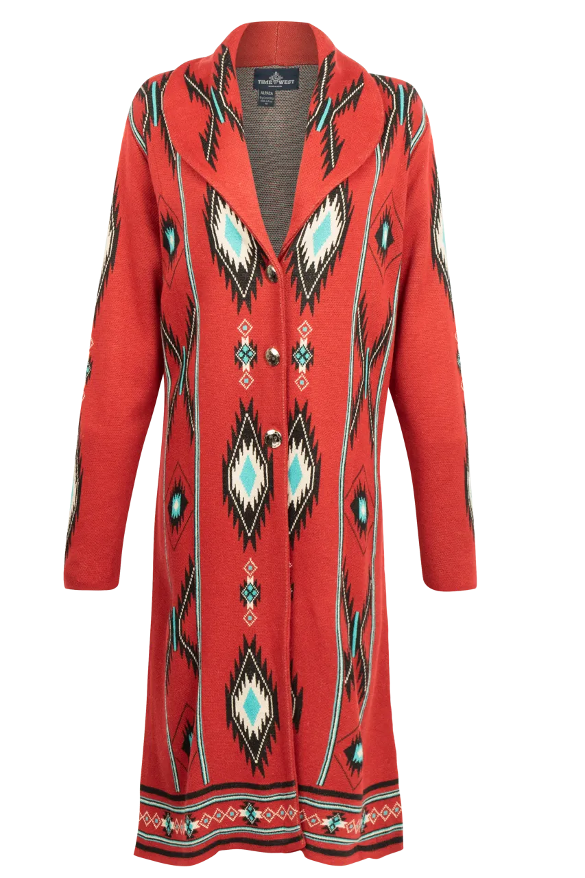 Time of the West Cardigan Coat - Red