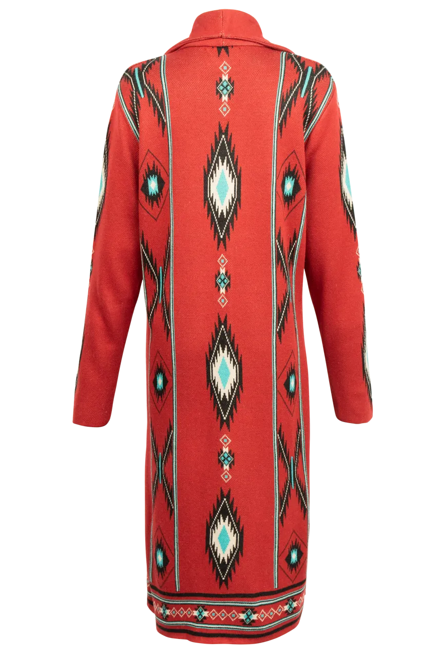 Time of the West Cardigan Coat - Red