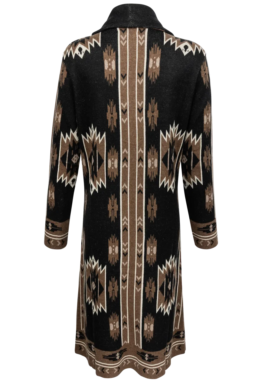 Time of the West Southwestern Sweater Coat - Black & Brown