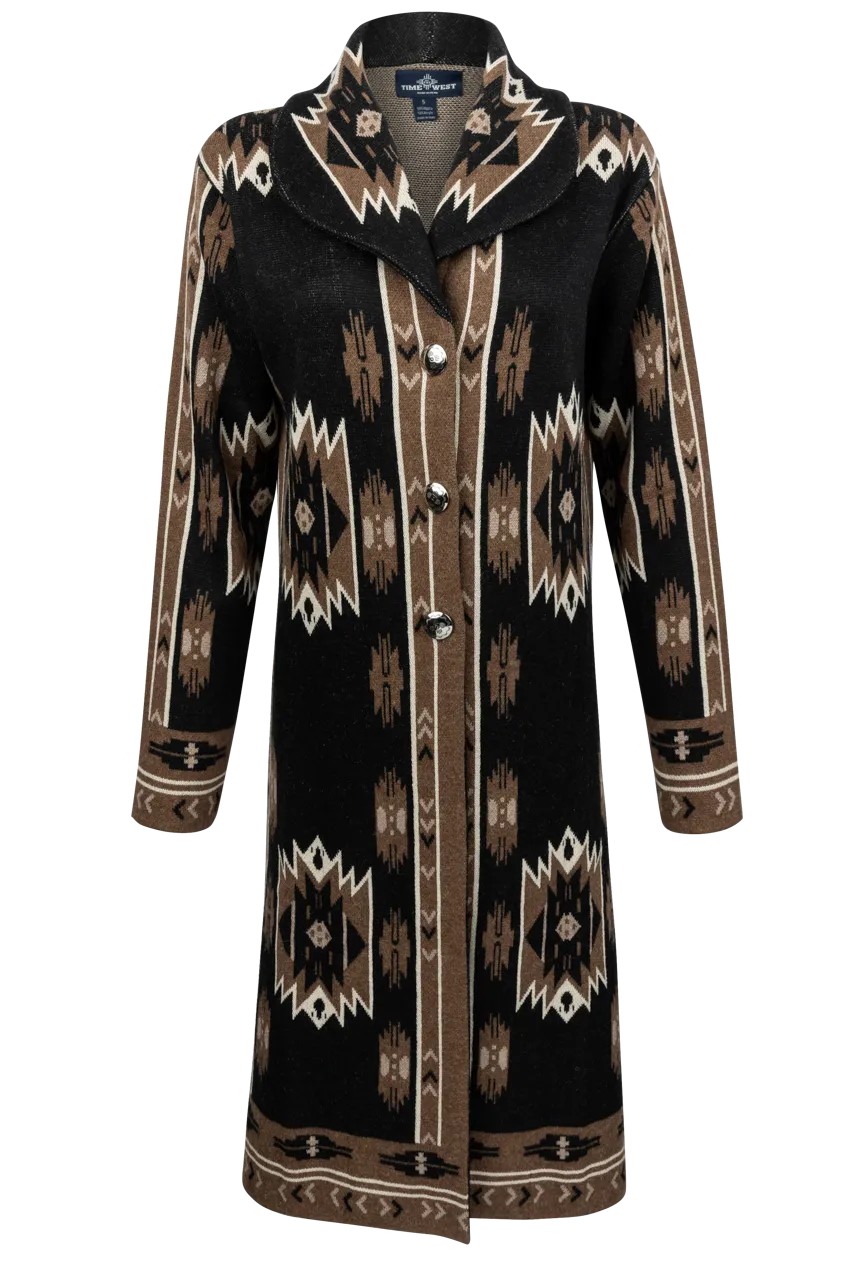 Time of the West Southwestern Sweater Coat - Black & Brown