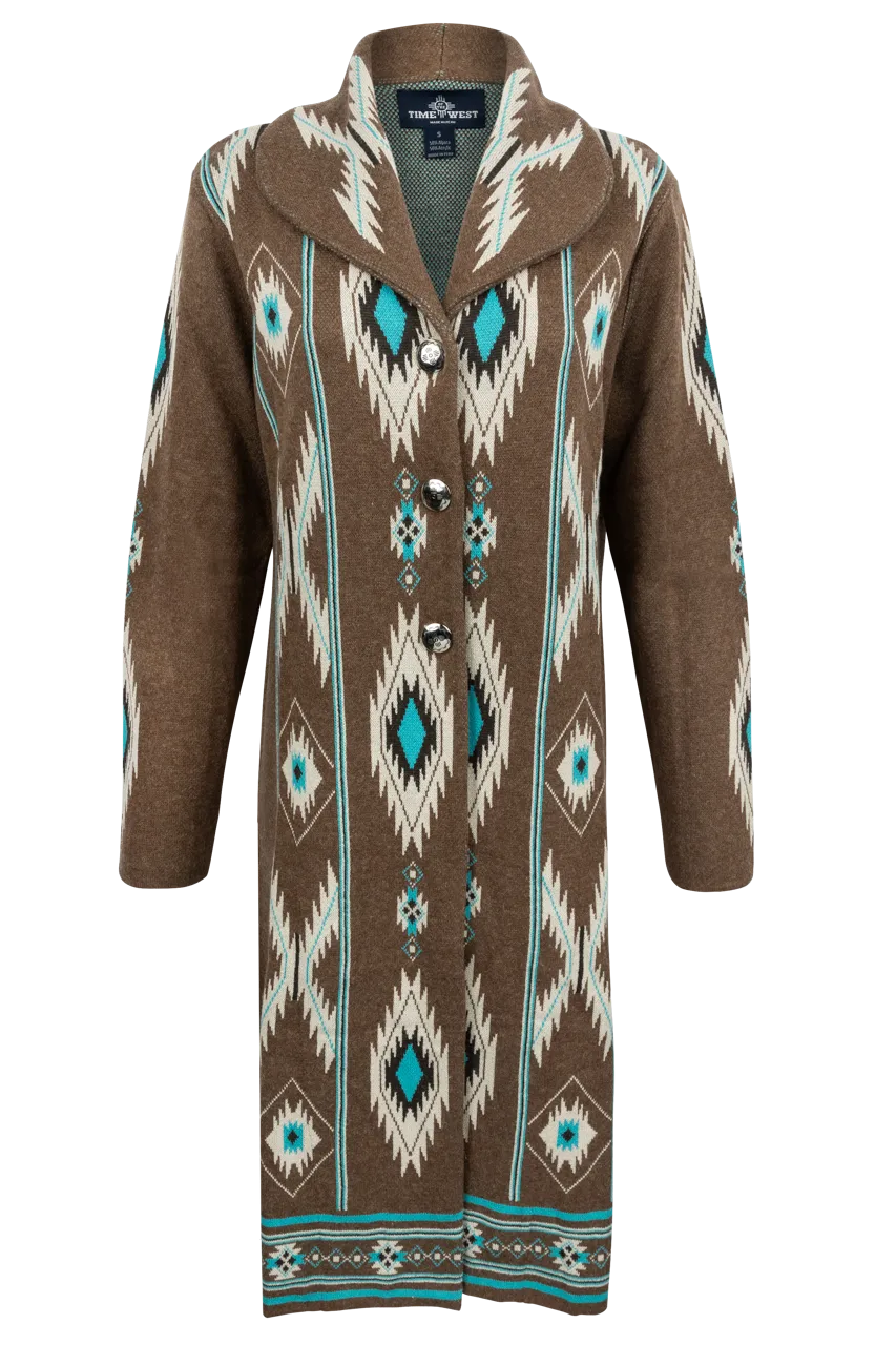 Time of the West Southwestern Sweater Coat - Brown