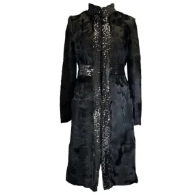 Valentino Roma Black Sequined Goat Fur Coat