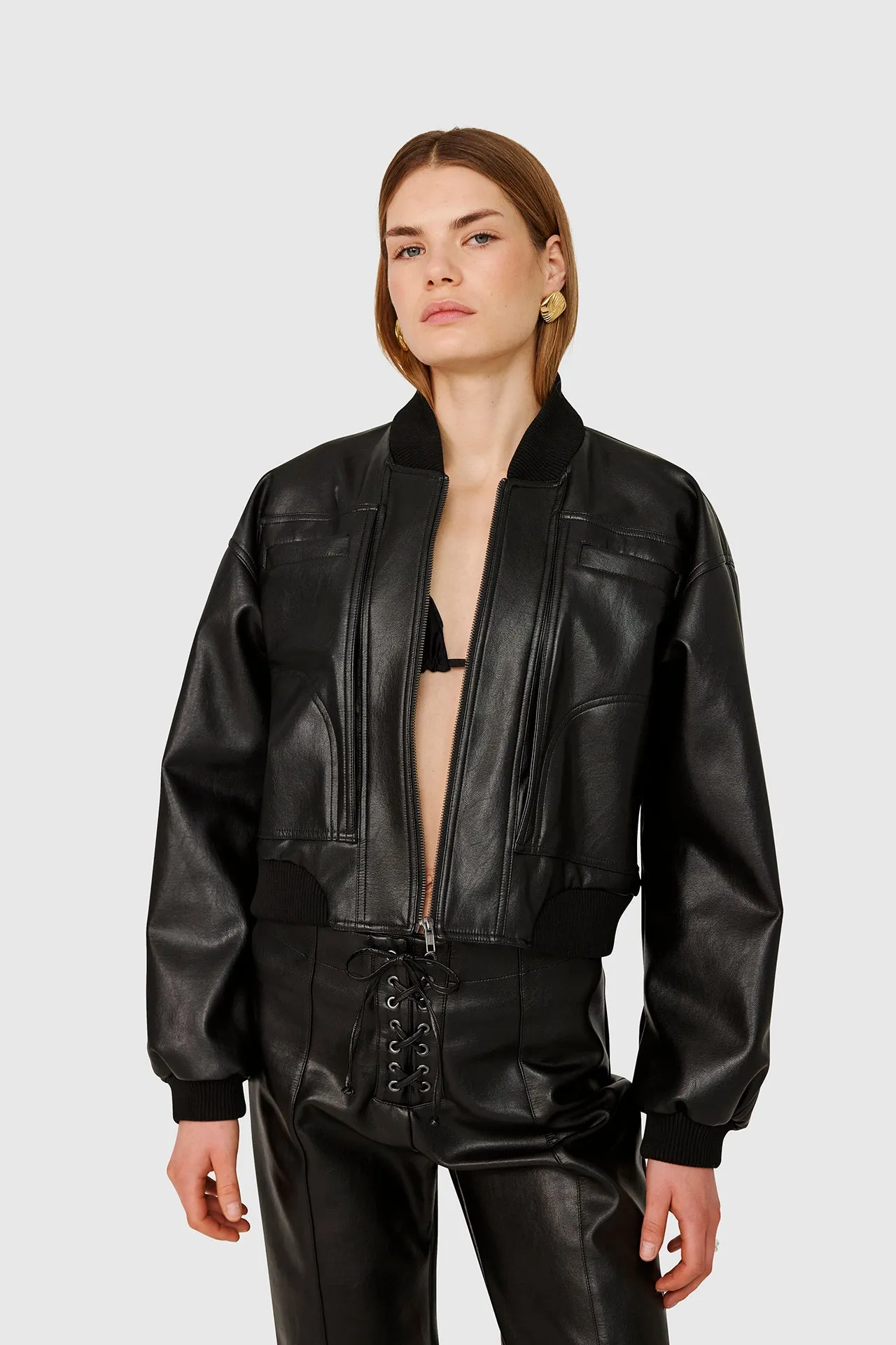 Vegan Leather Bomber Jacket