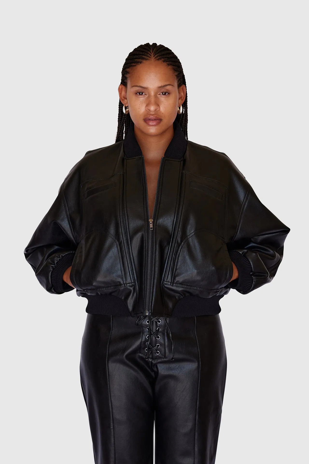 Vegan Leather Bomber Jacket