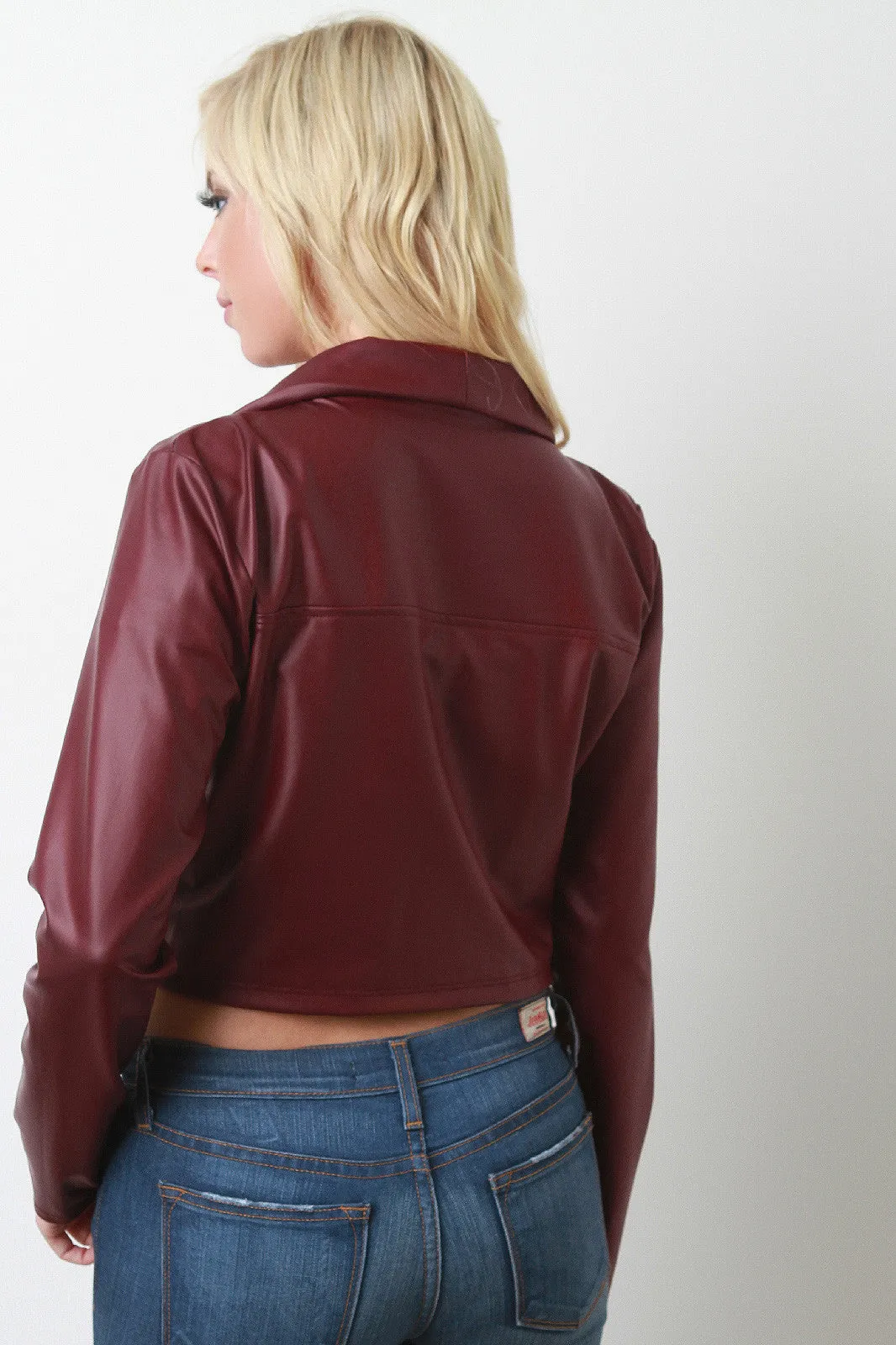 Vegan Leather Cropped Moto Jacket