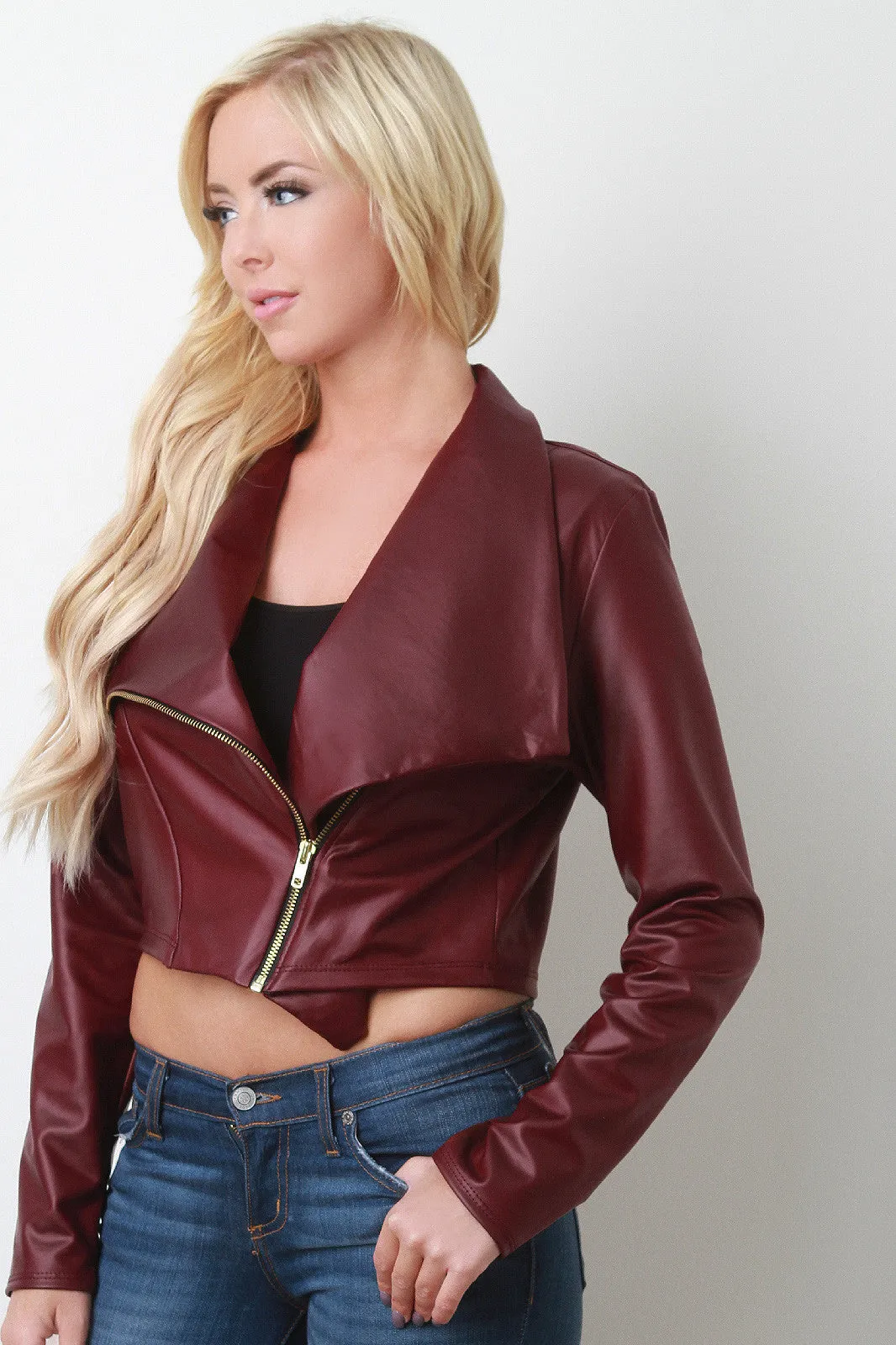 Vegan Leather Cropped Moto Jacket