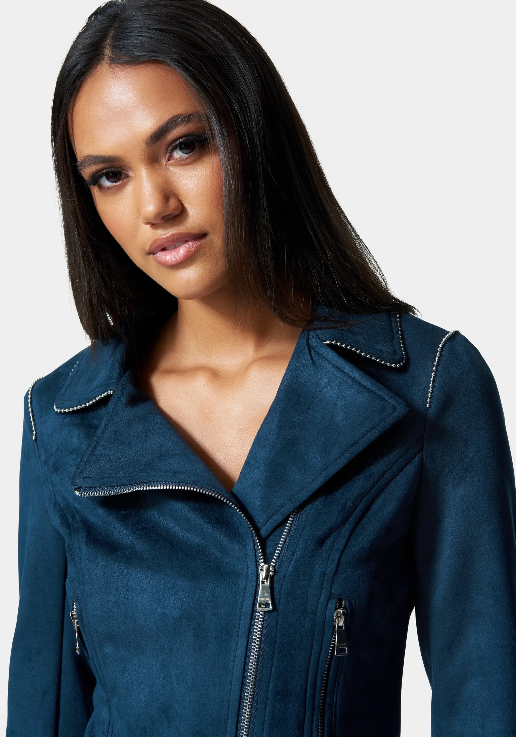 Vegan Suede Trim Detail Moto Jacket