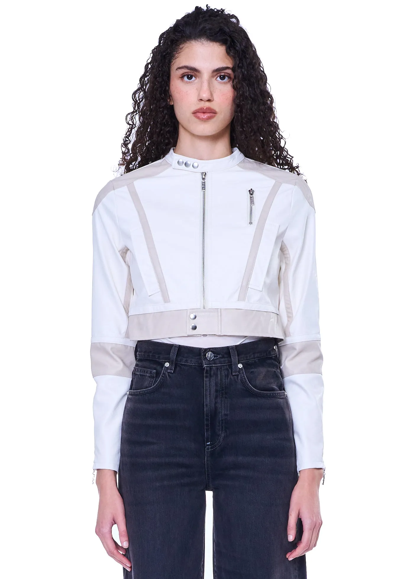 VIAVIA The Vegan Crop Moto Jacket in Egret