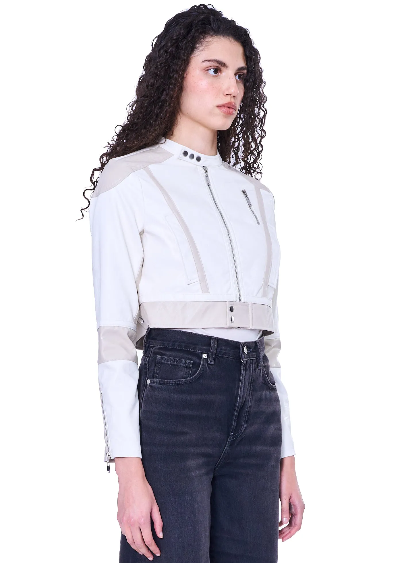 VIAVIA The Vegan Crop Moto Jacket in Egret