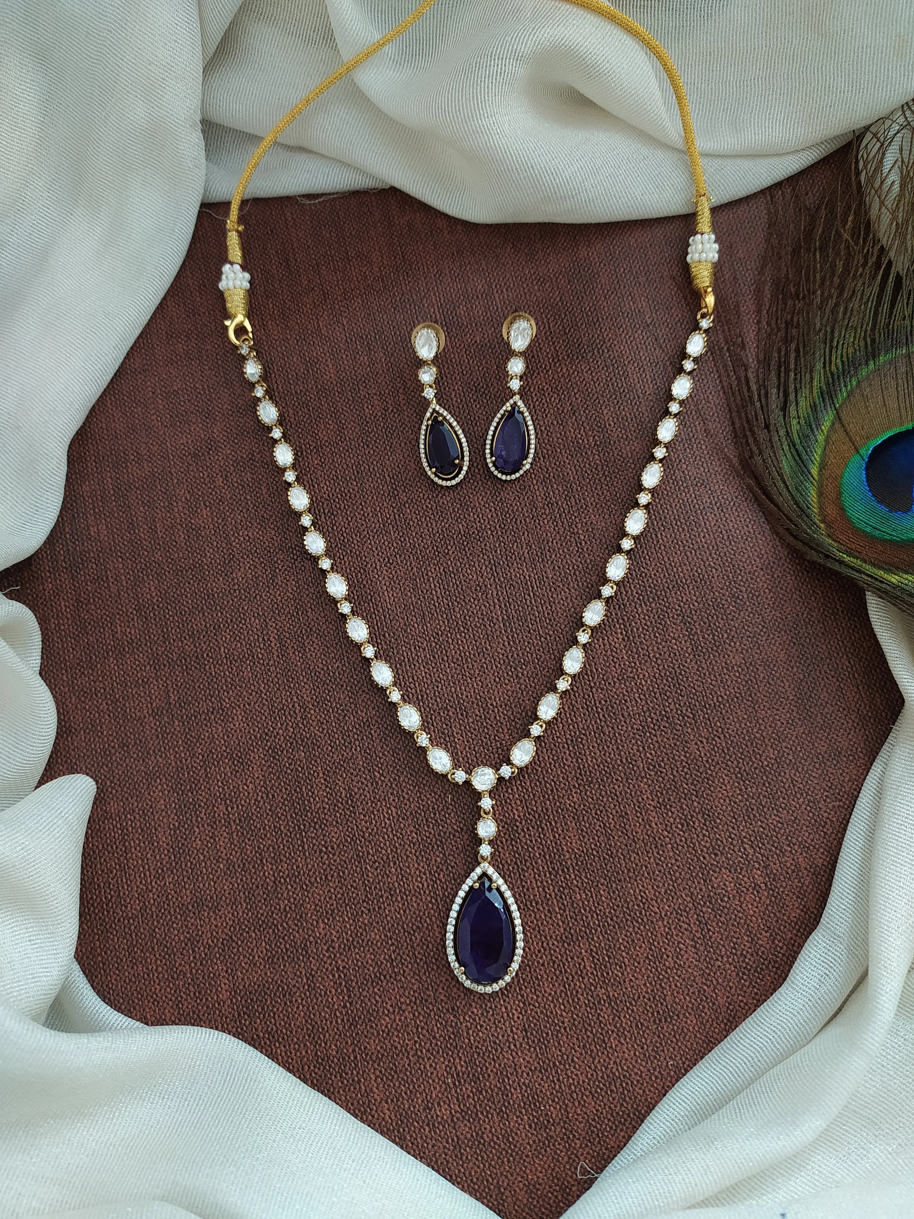 Victorian Elegance With Single Layer Zircon & Moissanite Stones Necklace Set