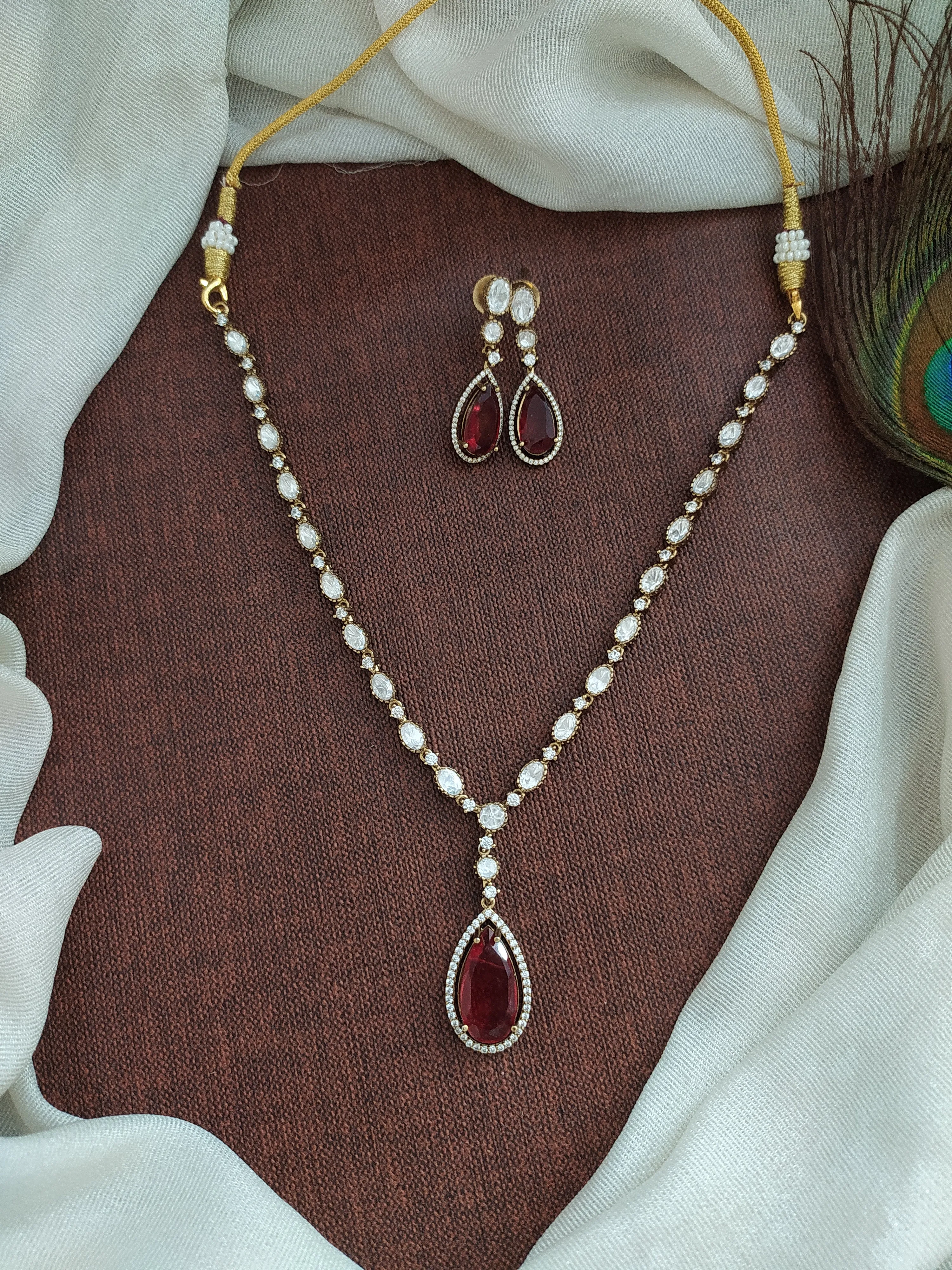 Victorian Elegance With Single Layer Zircon & Moissanite Stones Necklace Set