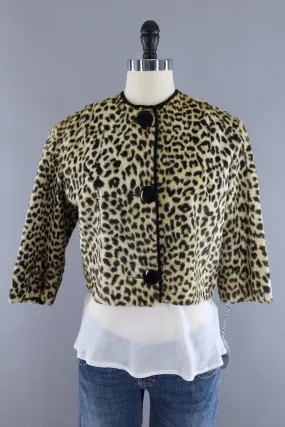 Vintage 1960s Leopard Print Faux Fur Cropped Jacket