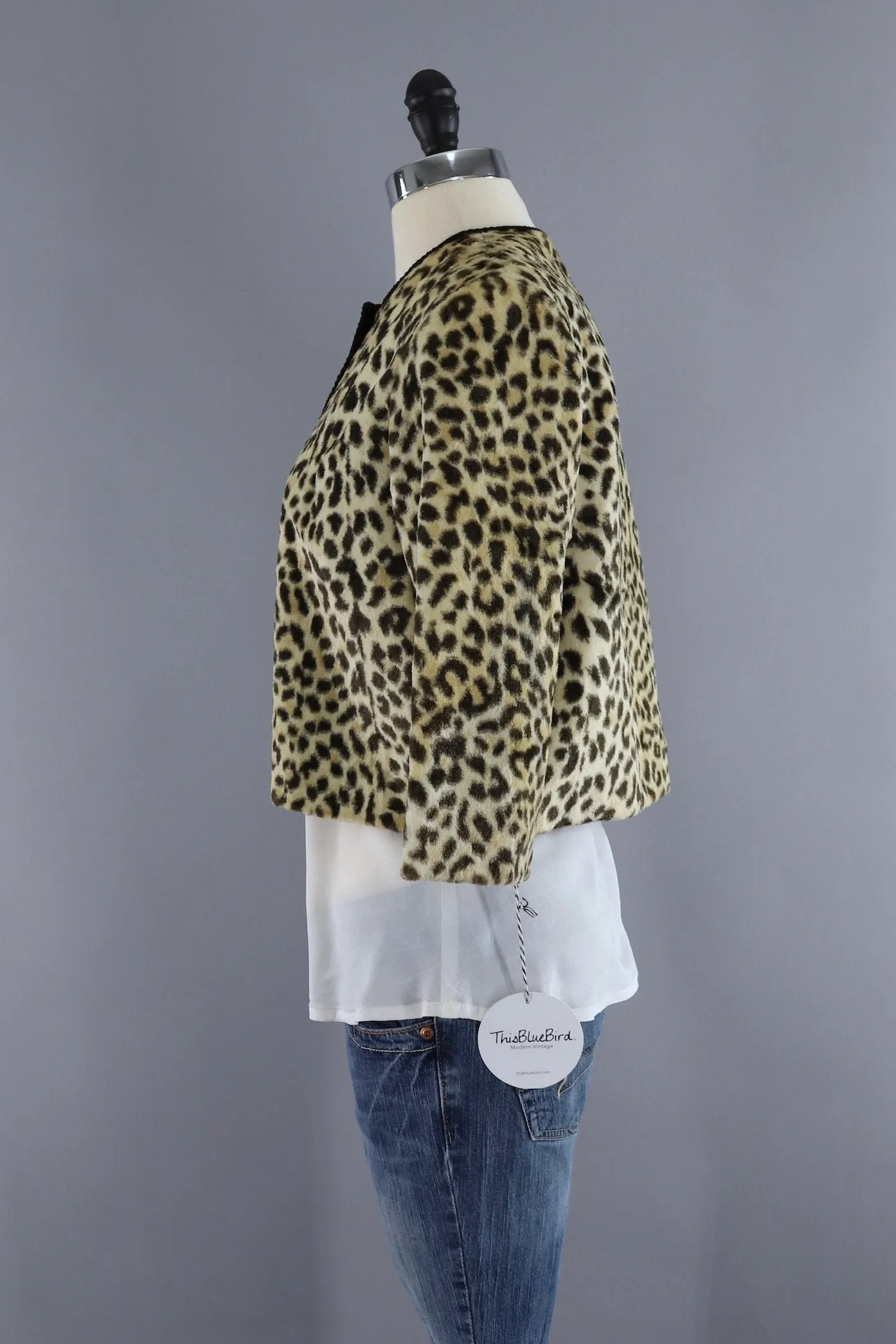 Vintage 1960s Leopard Print Faux Fur Cropped Jacket