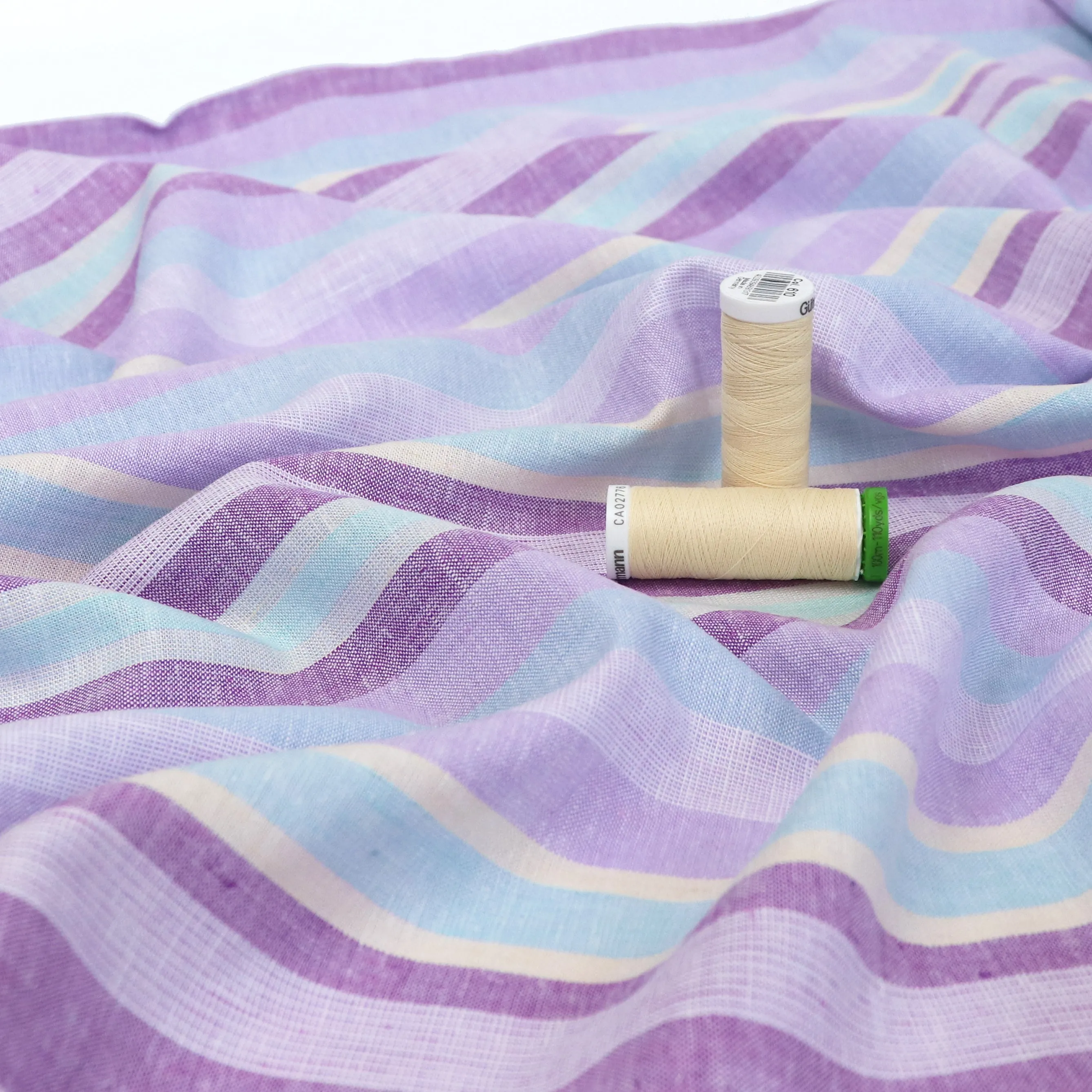 Viscose Linen - Stripe - Lilac & Sky Blue