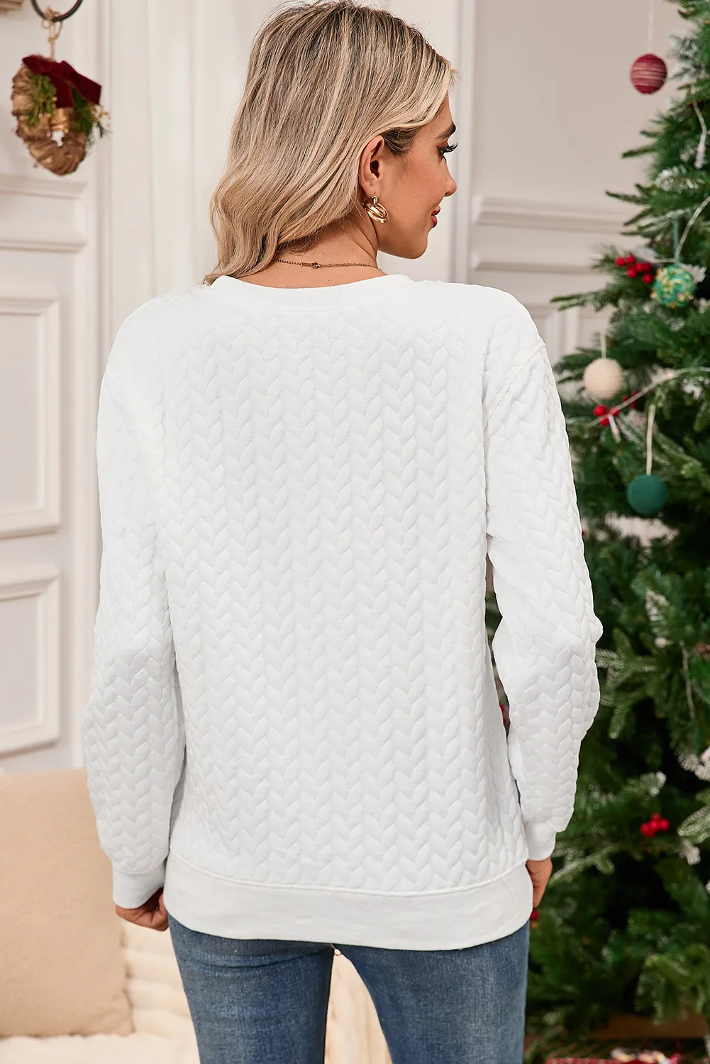 White Merry and Bright Quilted Sweatshirt