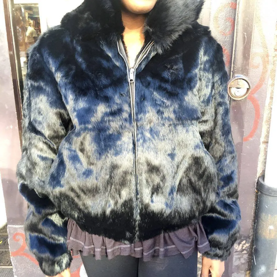 Winter Fur Women's Black Bomber Rabbit Fur Coat