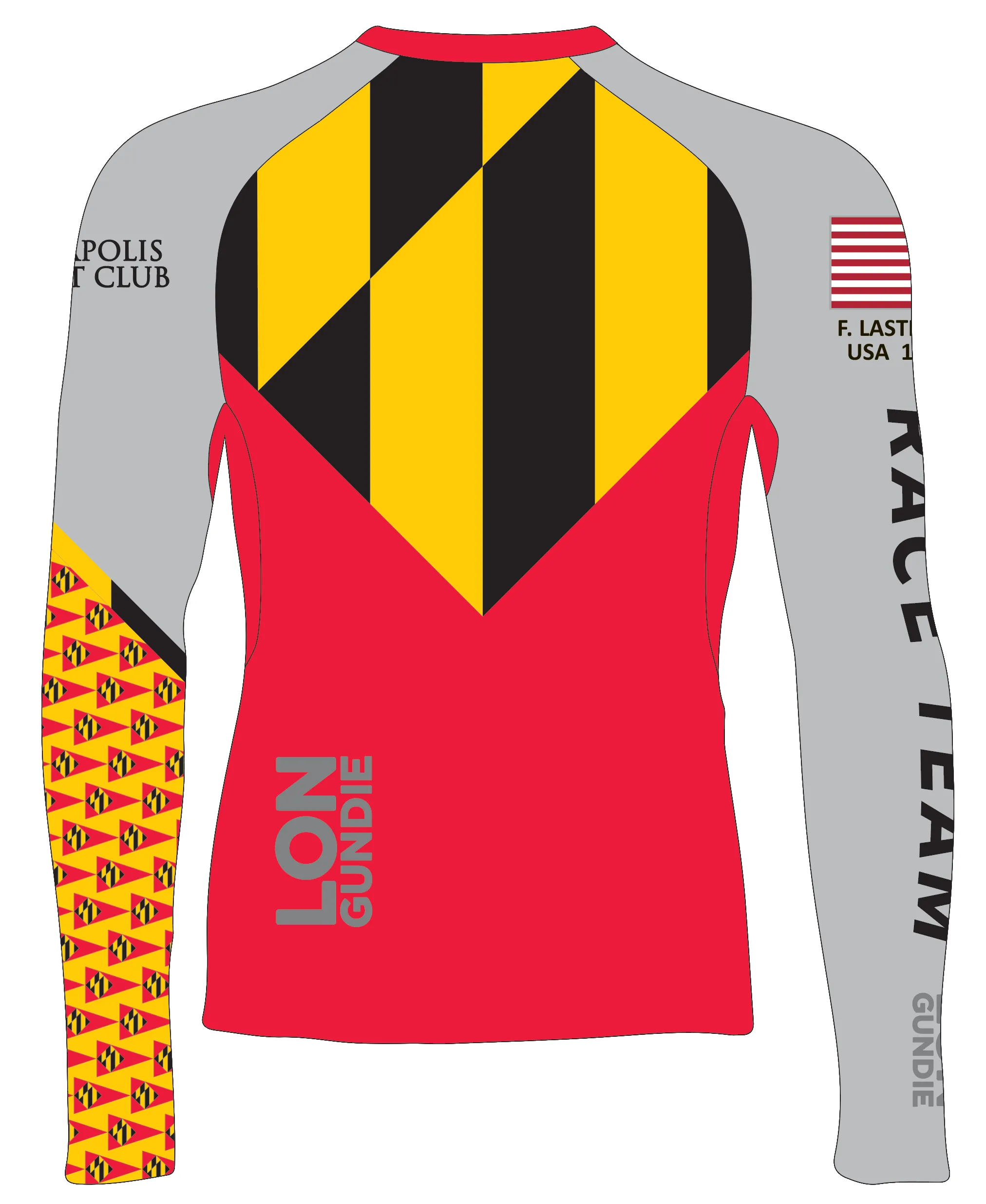 WOMEN RASH GUARD TOP LONG SLEEVE GRAY RACE | ANNAPOLIS YC | PSNLZ'D