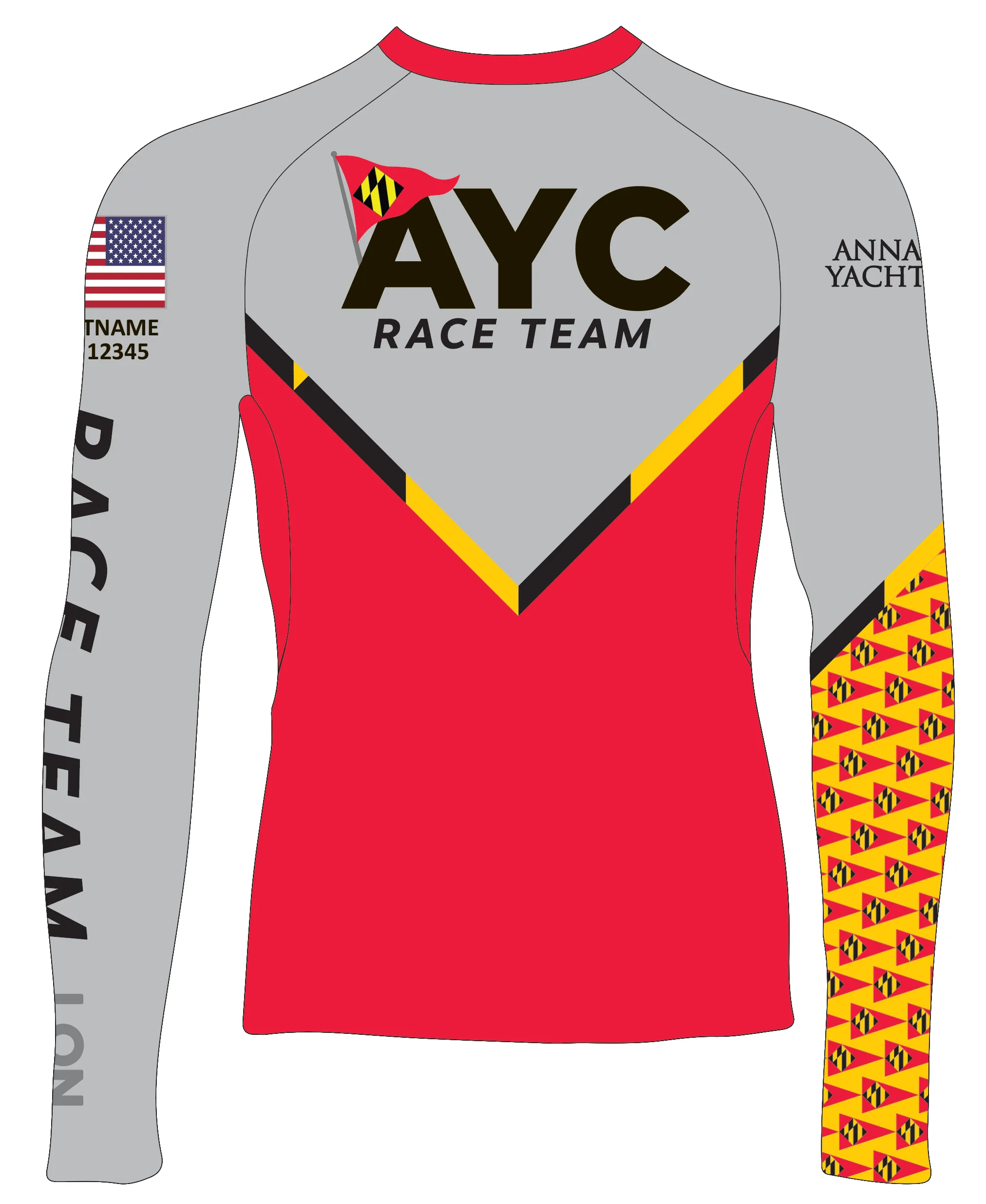 WOMEN RASH GUARD TOP LONG SLEEVE GRAY RACE | ANNAPOLIS YC | PSNLZ'D