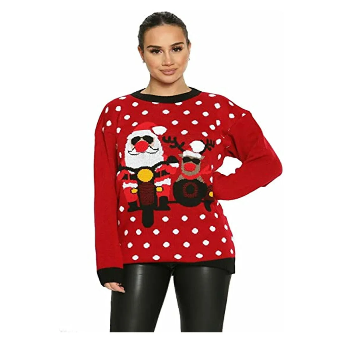 Womens Knitted Santa Reindeer Xmas Jumper