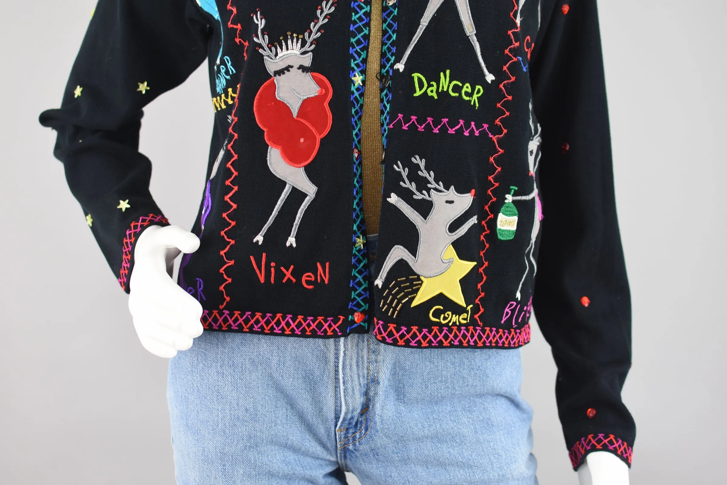 Y2K Christina Rotelli Christmas Reindeer Cardigan Women's Small