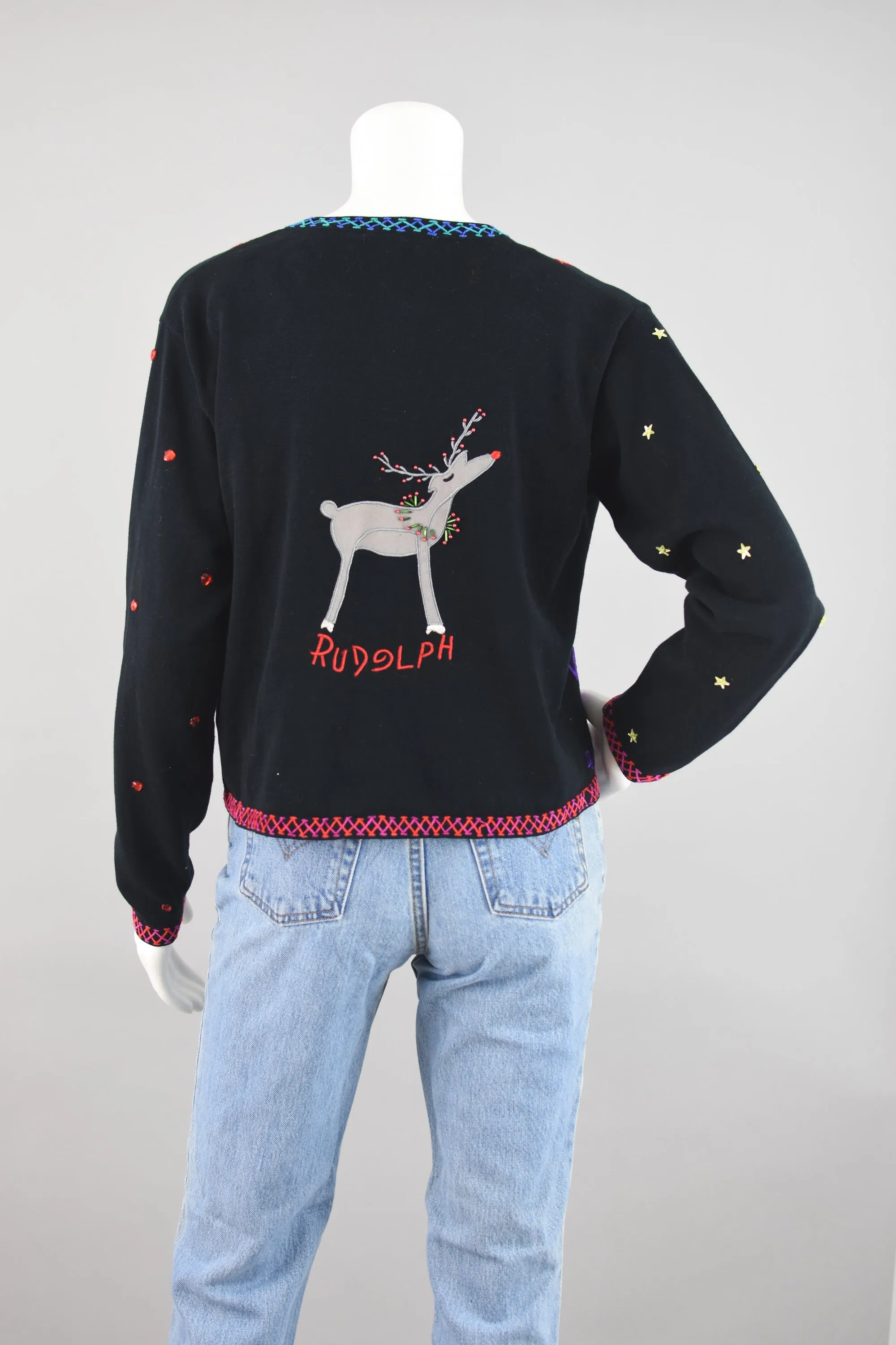 Y2K Christina Rotelli Christmas Reindeer Cardigan Women's Small