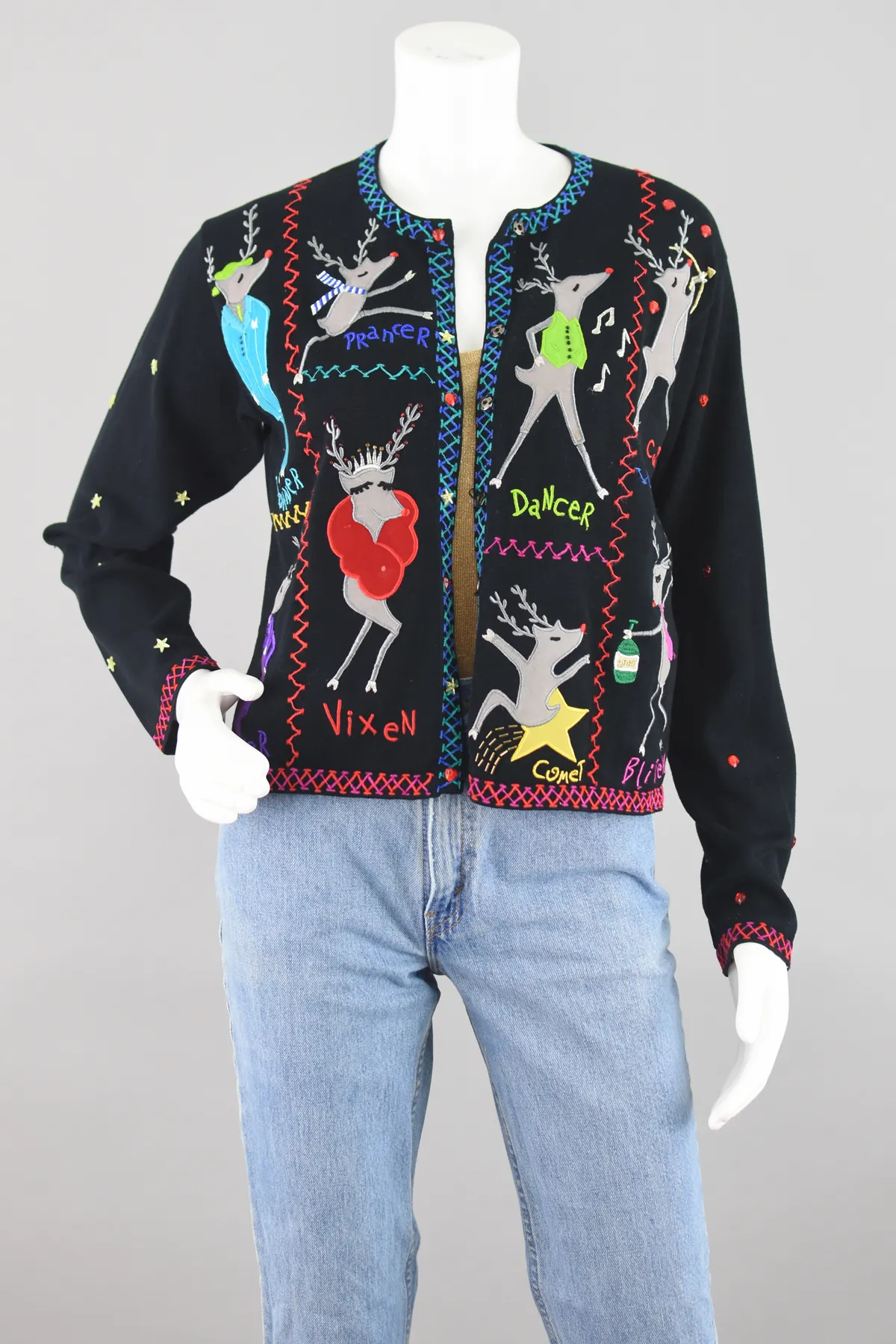 Y2K Christina Rotelli Christmas Reindeer Cardigan Women's Small