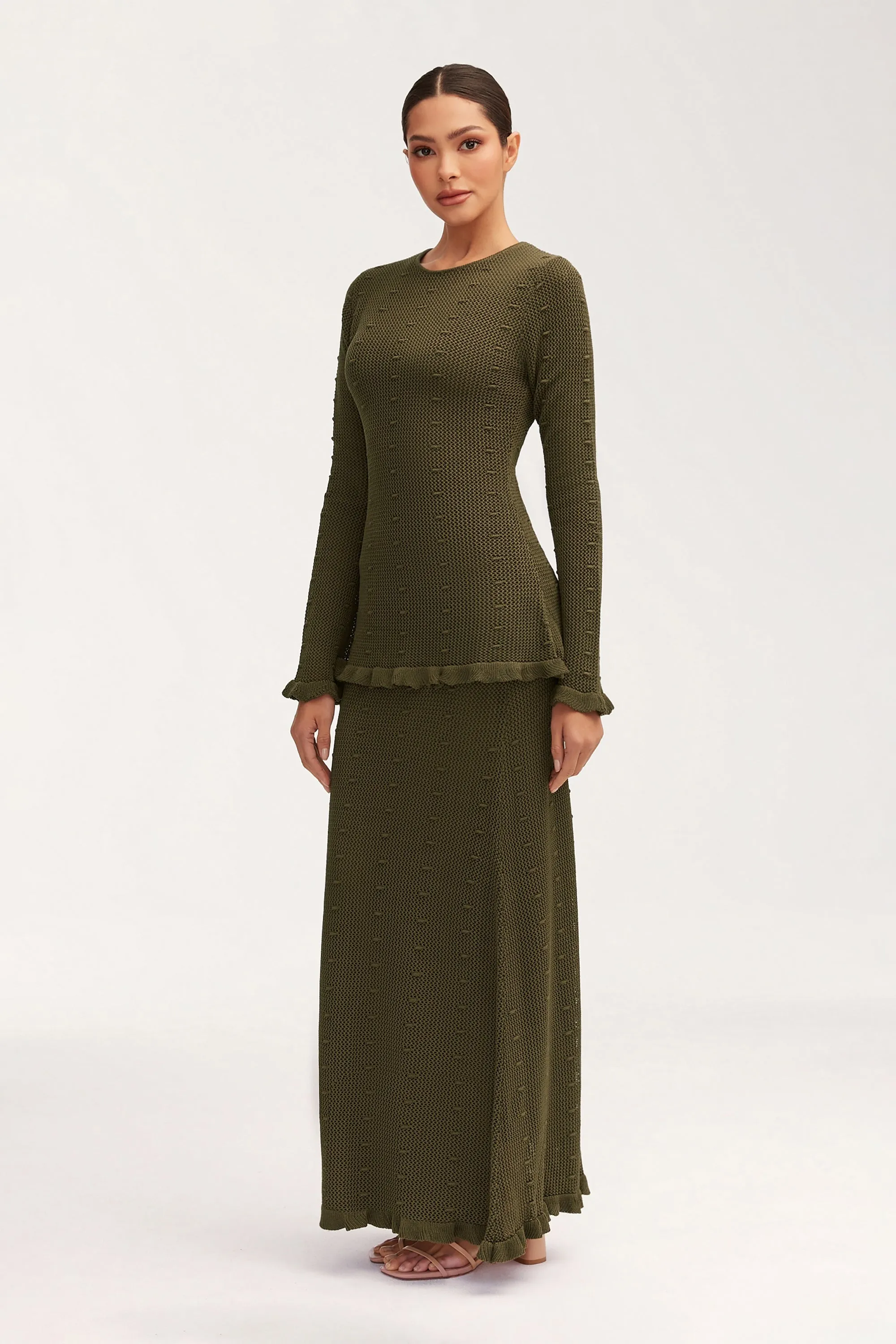 Yara Crochet Maxi Skirt - Dark Olive