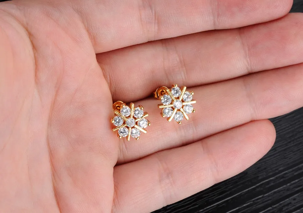 Yellow Chimes Stud Earrings for Women Sparkling White Crystal Sun Floral Shaped Golden Studs Earrings for Women & Girls.