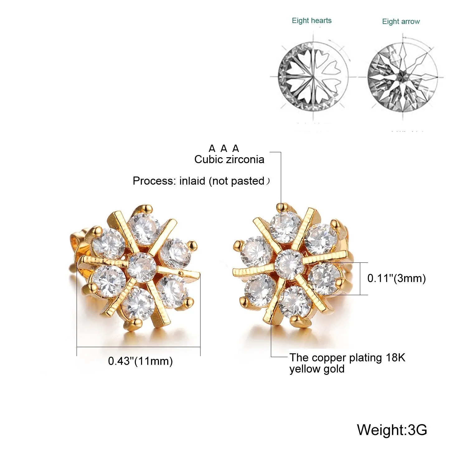 Yellow Chimes Stud Earrings for Women Sparkling White Crystal Sun Floral Shaped Golden Studs Earrings for Women & Girls.