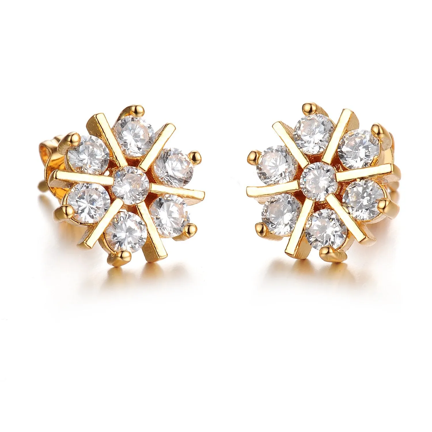 Yellow Chimes Stud Earrings for Women Sparkling White Crystal Sun Floral Shaped Golden Studs Earrings for Women & Girls.