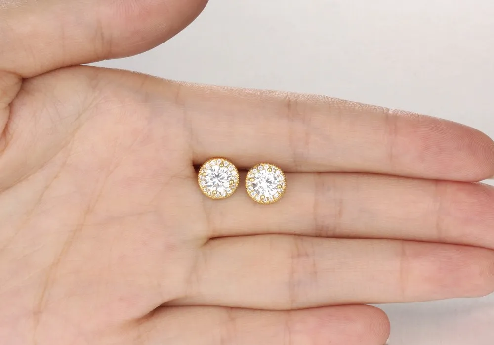 YELLOW CHIMES Swarovski Elements White Sparkling Crystal Golden Studs Earrings for Women & Girls