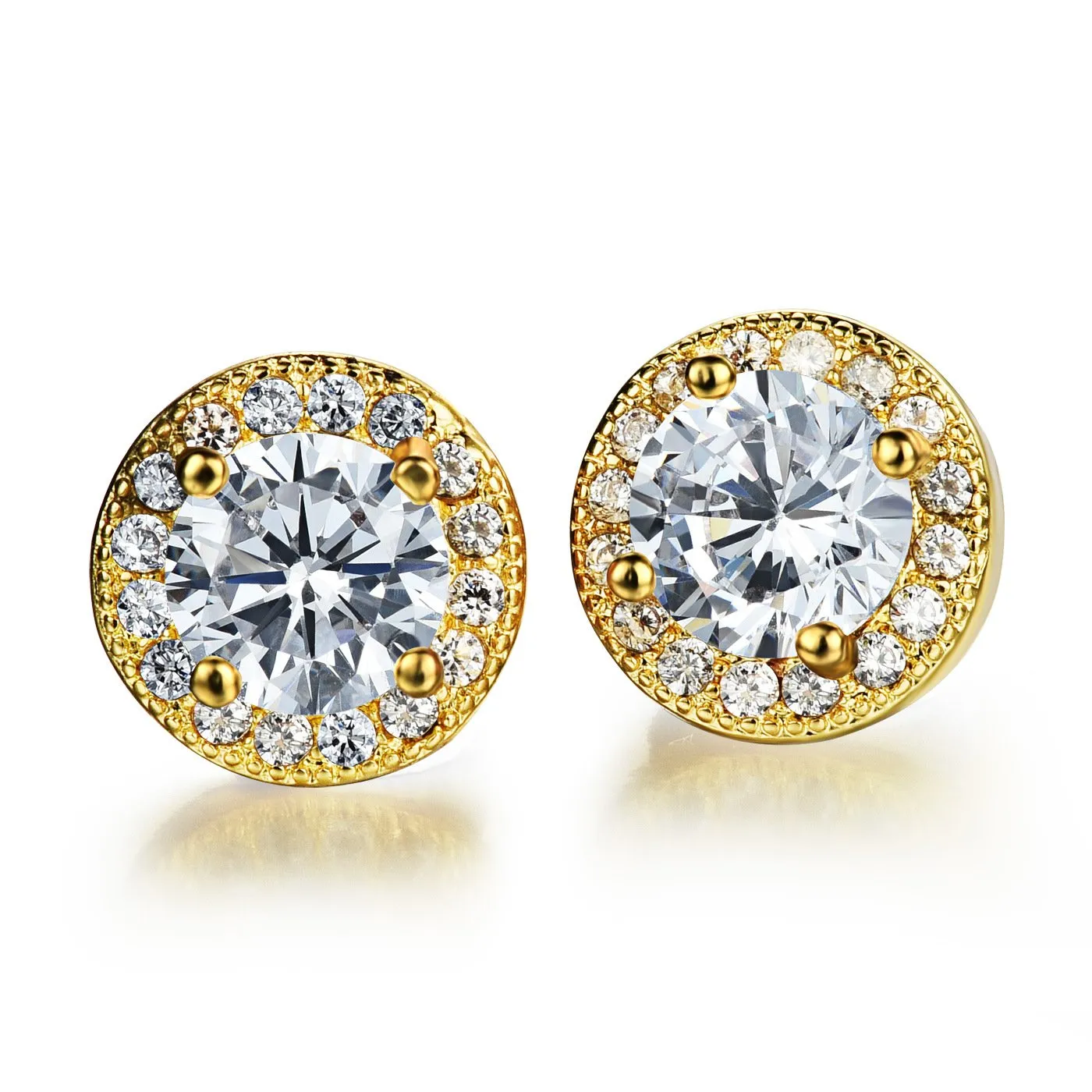 YELLOW CHIMES Swarovski Elements White Sparkling Crystal Golden Studs Earrings for Women & Girls