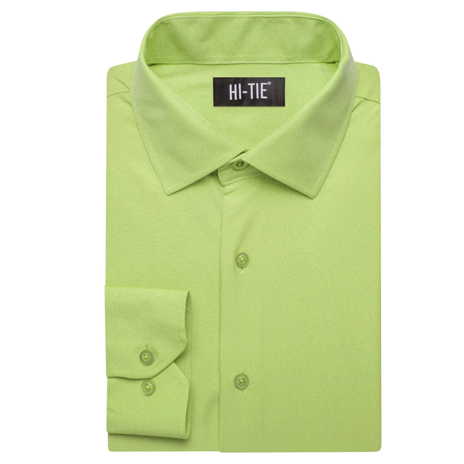 Yellow Green Solid Four-way Stretch Fabric Men's Long Sleeve Shirt