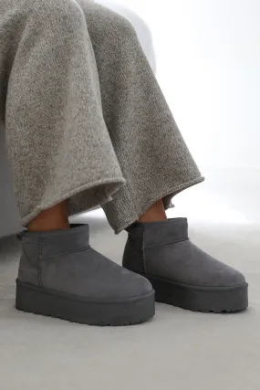 ZYLA FLATFORM FUR LINING ANKLE BOOT IN LIGHT GREY SUEDE